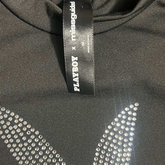 PLAYBOY Black Cropped Tee with Silver Logo - Picture 4 of 4